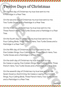 Poems Yr 3,4: Twelve Days Of Christmas 