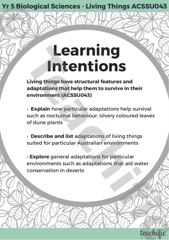 Preview image for Science Learning Intentions: Yr 5 Biological Sciences - Living Things