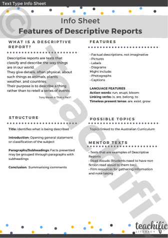 Preview image for Info Sheets: Text Types - Descriptive Reports