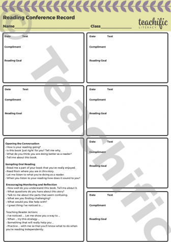 Preview image for Conferring Tools: Reading Conference Record Sheet with prompts