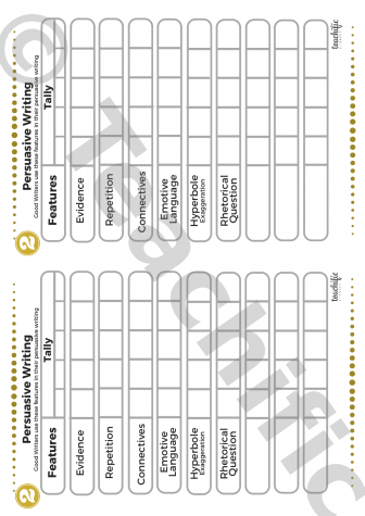 Preview image for Tally Charts: Persuasive Writing Devices - Features (Yr 2) Students