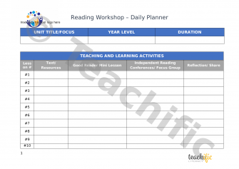 Preview image for Reading Workshop - Daily Planner (editable), F-6