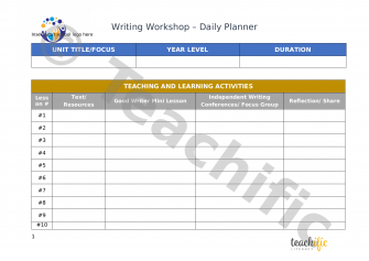 Preview image for Writing Workshop - Daily Planner (editable), F-6