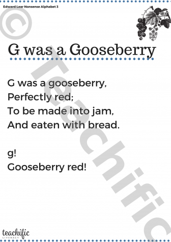 Preview image for Poems: G was a Gooseberry Nonsense Alphabet 3, Yrs 2,3