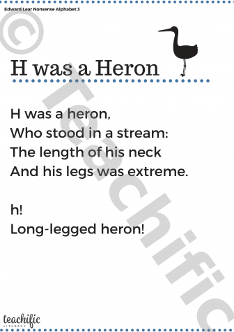 Preview image for Poems: H was a Heron Nonsense Alphabet 3, Yrs 2,3