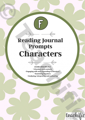 Preview image for Reading Journal Prompts - Characters, Yr F