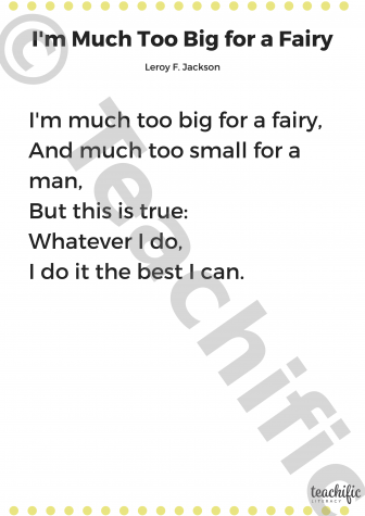 Preview image for Poems: I'm Much Too Big for a Fairy, K-3 - Leroy J. Jackson