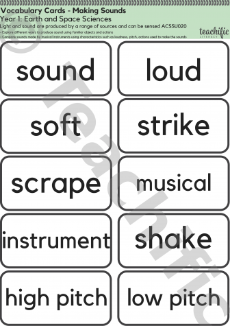 Preview image for Science Vocabulary Cards: Yr 1 Earth and Space Sciences - Making Sounds