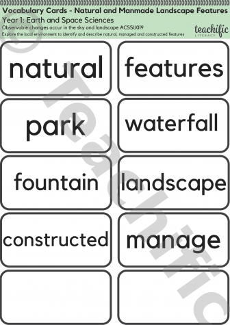 Preview image for Science Vocabulary Cards: Yr 1 Earth and Space Sciences - Natural and Manmade 