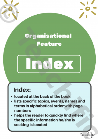 Preview image for Non Fiction Poster: Organisational Feature, Yrs 3-6 - Index