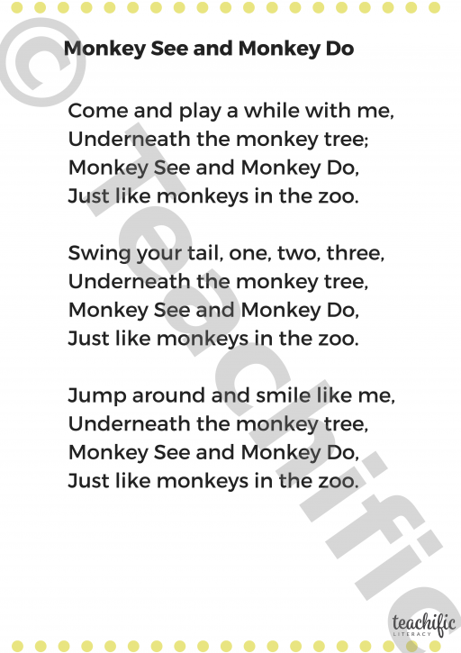 Poem: Monkey See and Monkey Do, K-3 | Teachific