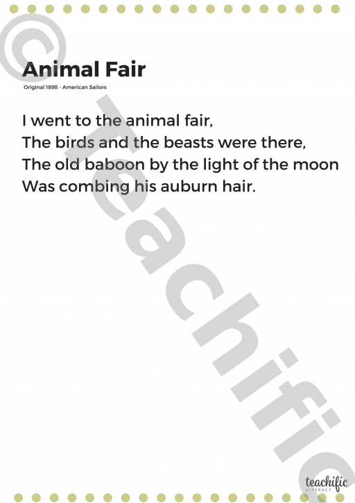 Poems K-2: Animal Fair - original | Teachific