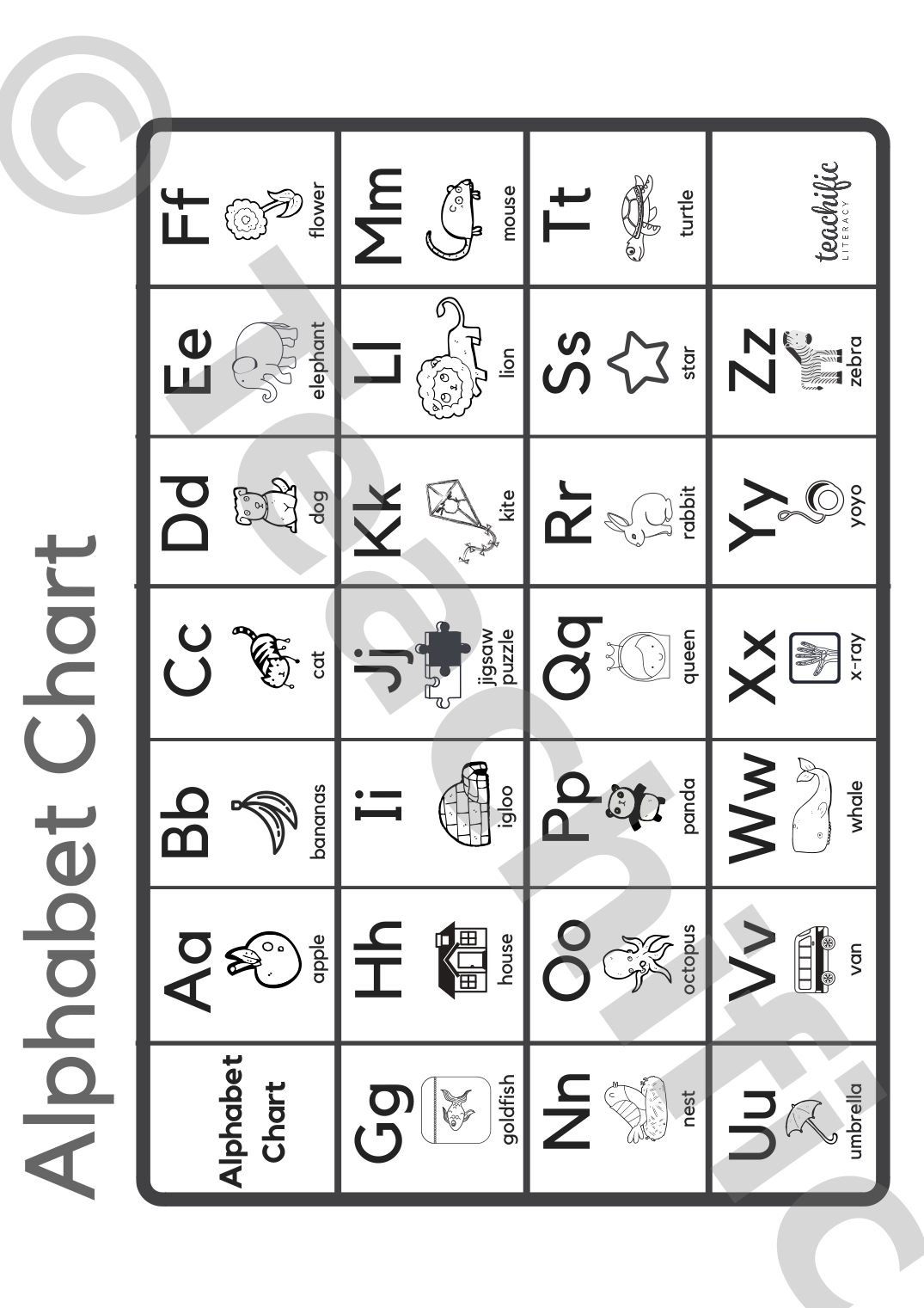 alphabet charts illustrated large teachific