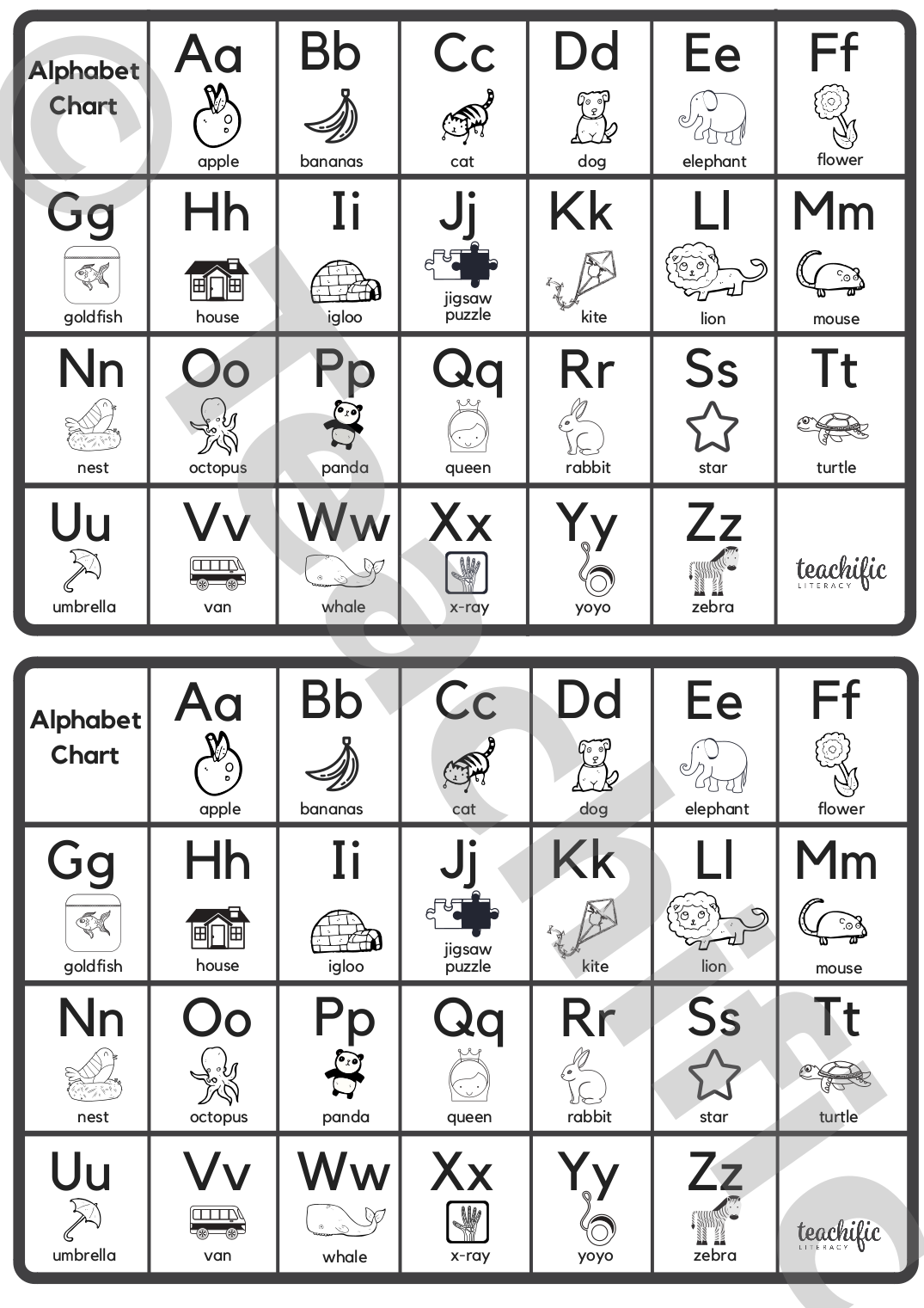 Alphabet Charts Illustrated Medium Teachific