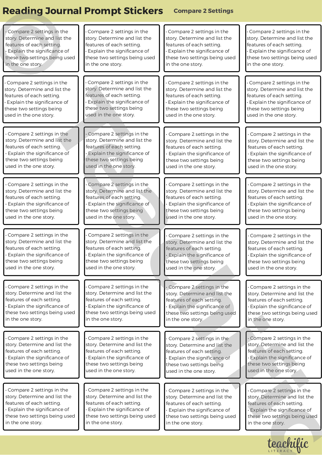 Reading Journal Prompts: Compare Two Settings | Teachific