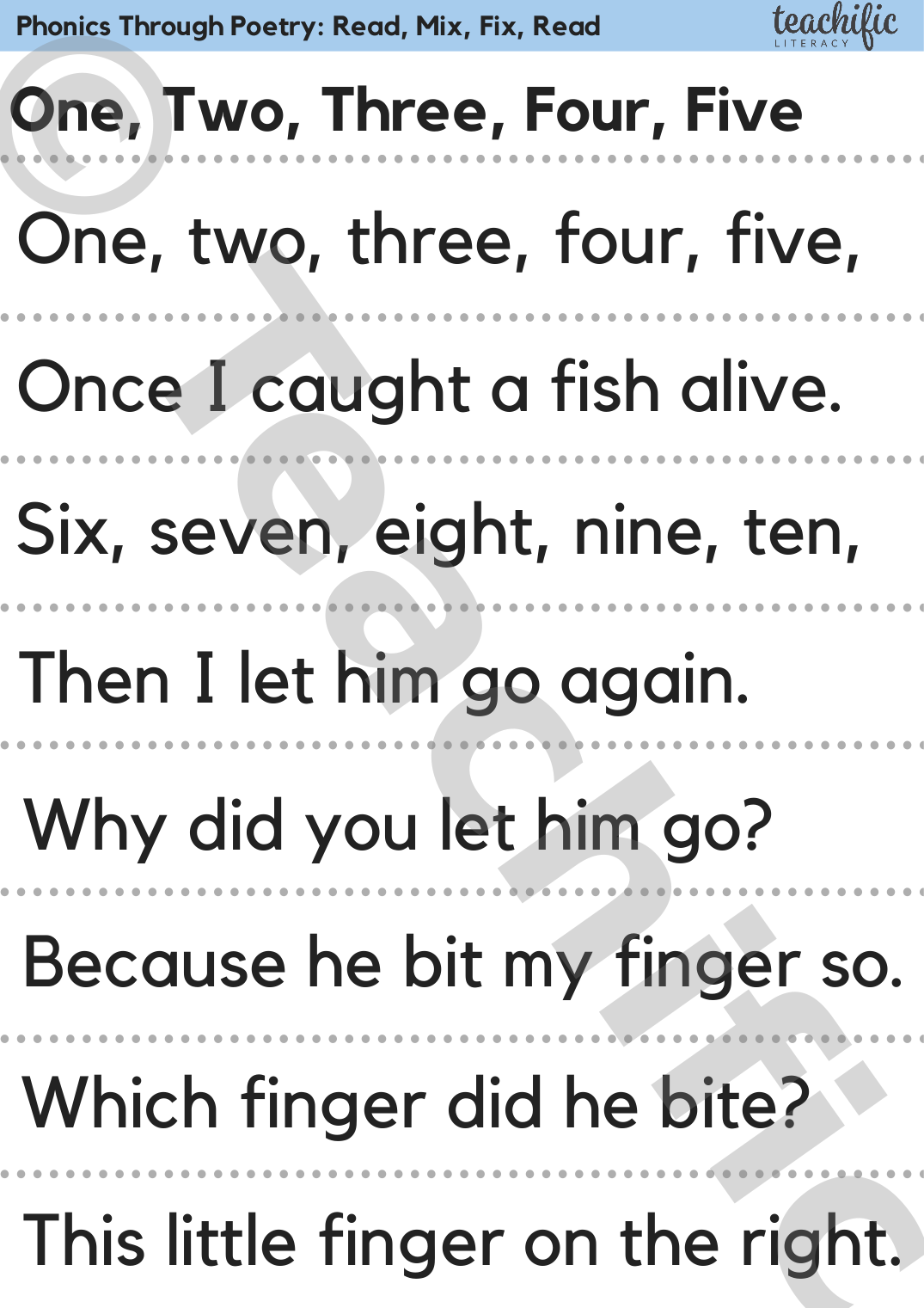 Phonics Through Poetry: One, Two, Three, Four, Five