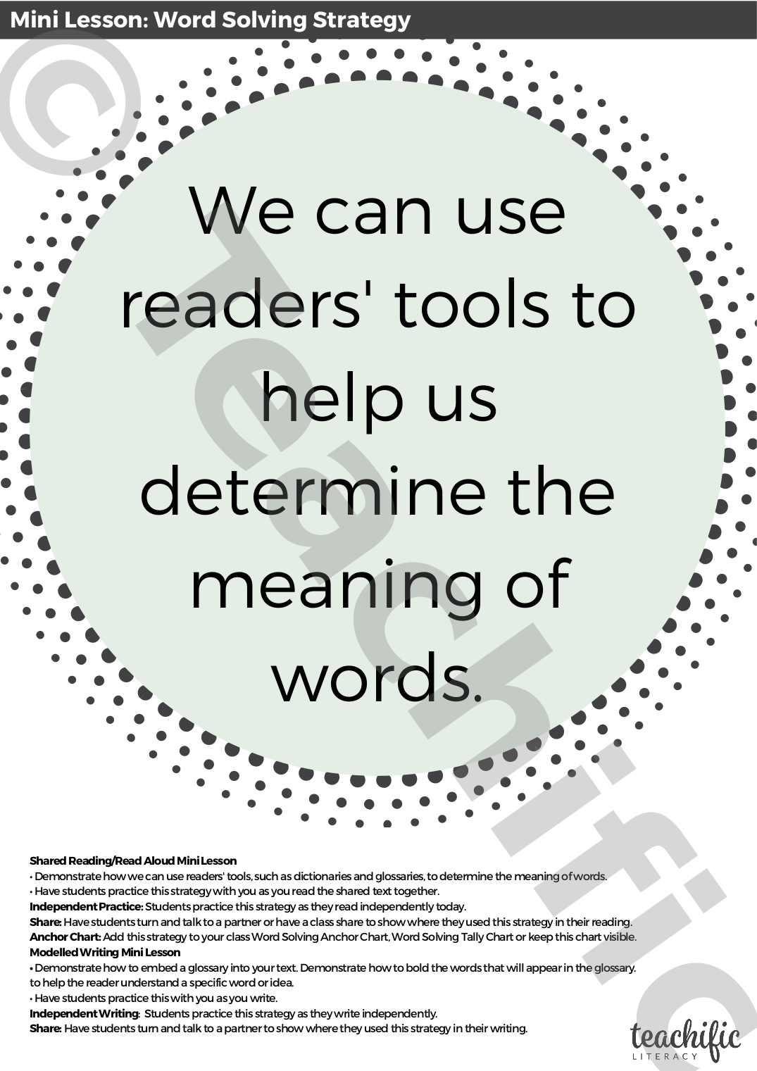 Mini Lessons Word Solving Strategy  Readers' Tools  Teachific