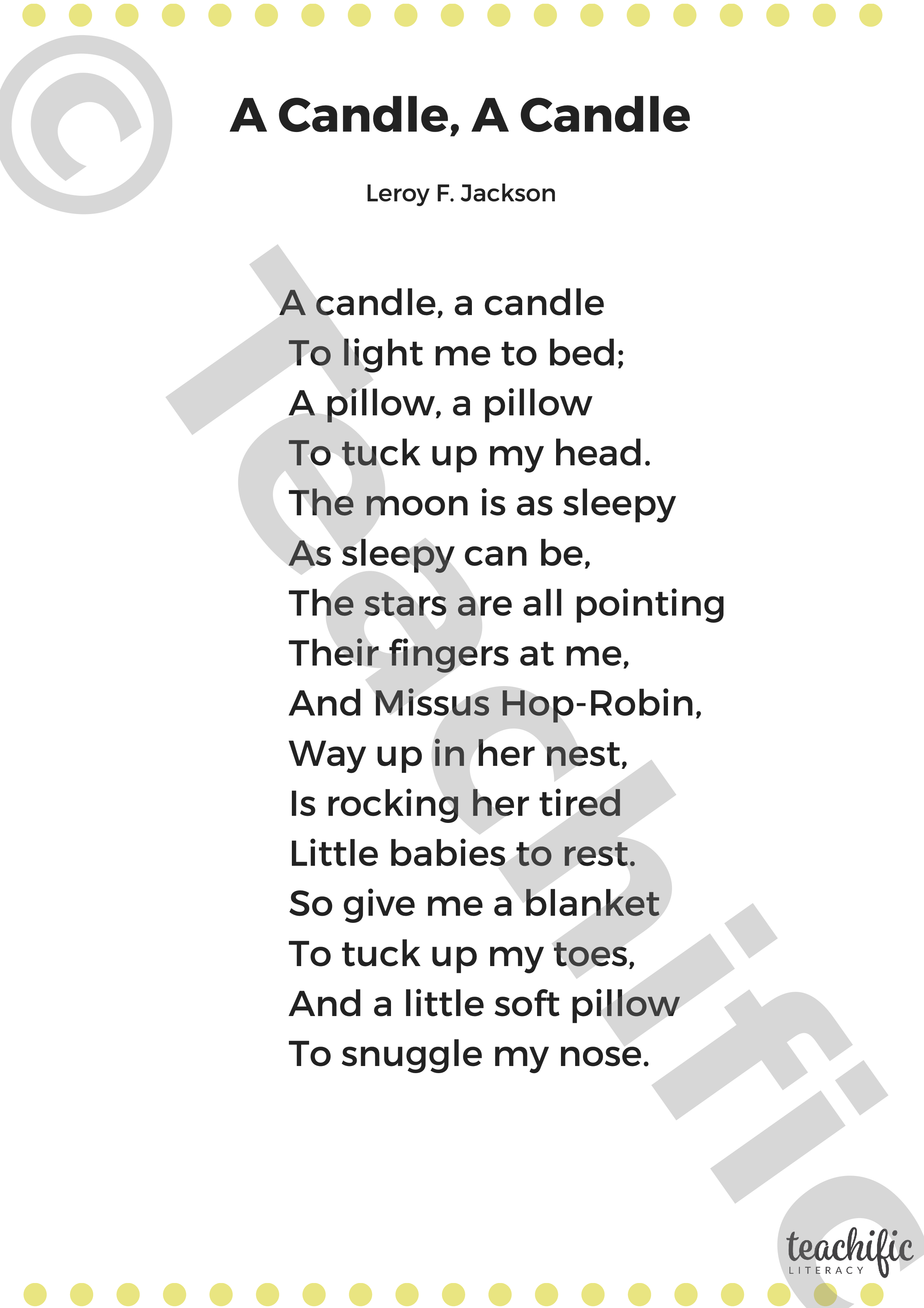 Poems A Candle A Candle K 2 Teachific