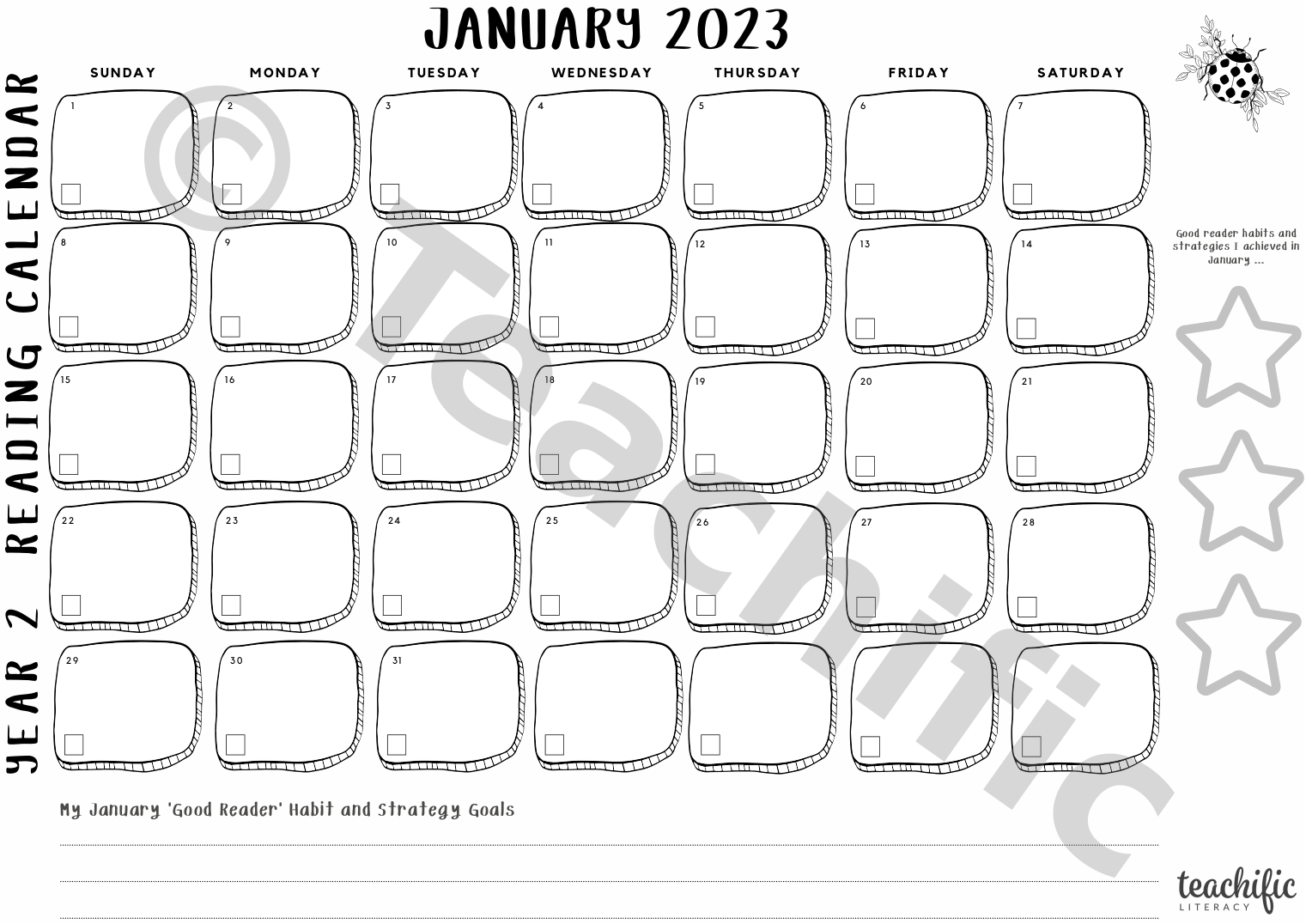 My Reading Calendar 2023 Yr 2 Teachific