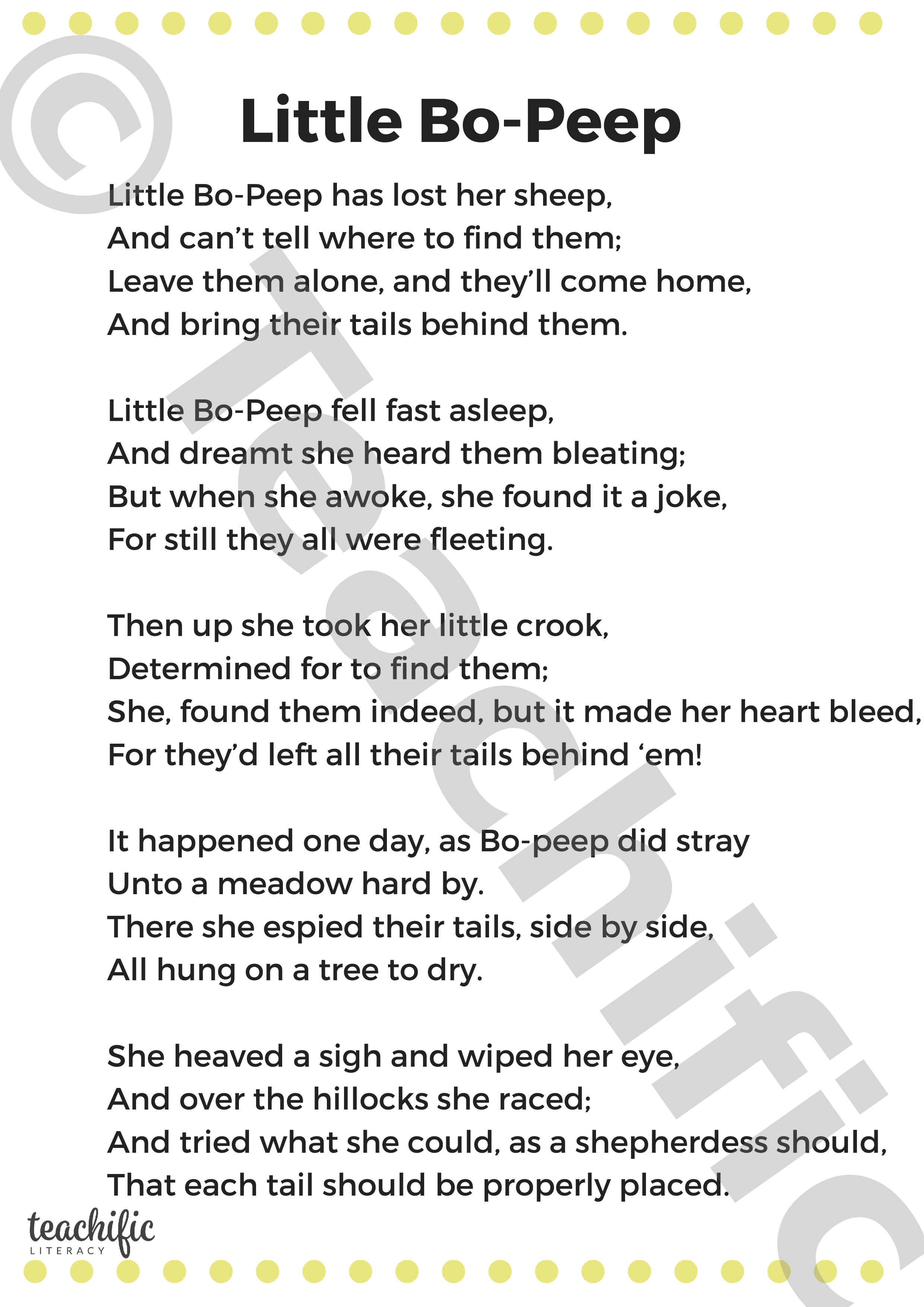 Poems Little Bo Peep K 2 Teachific