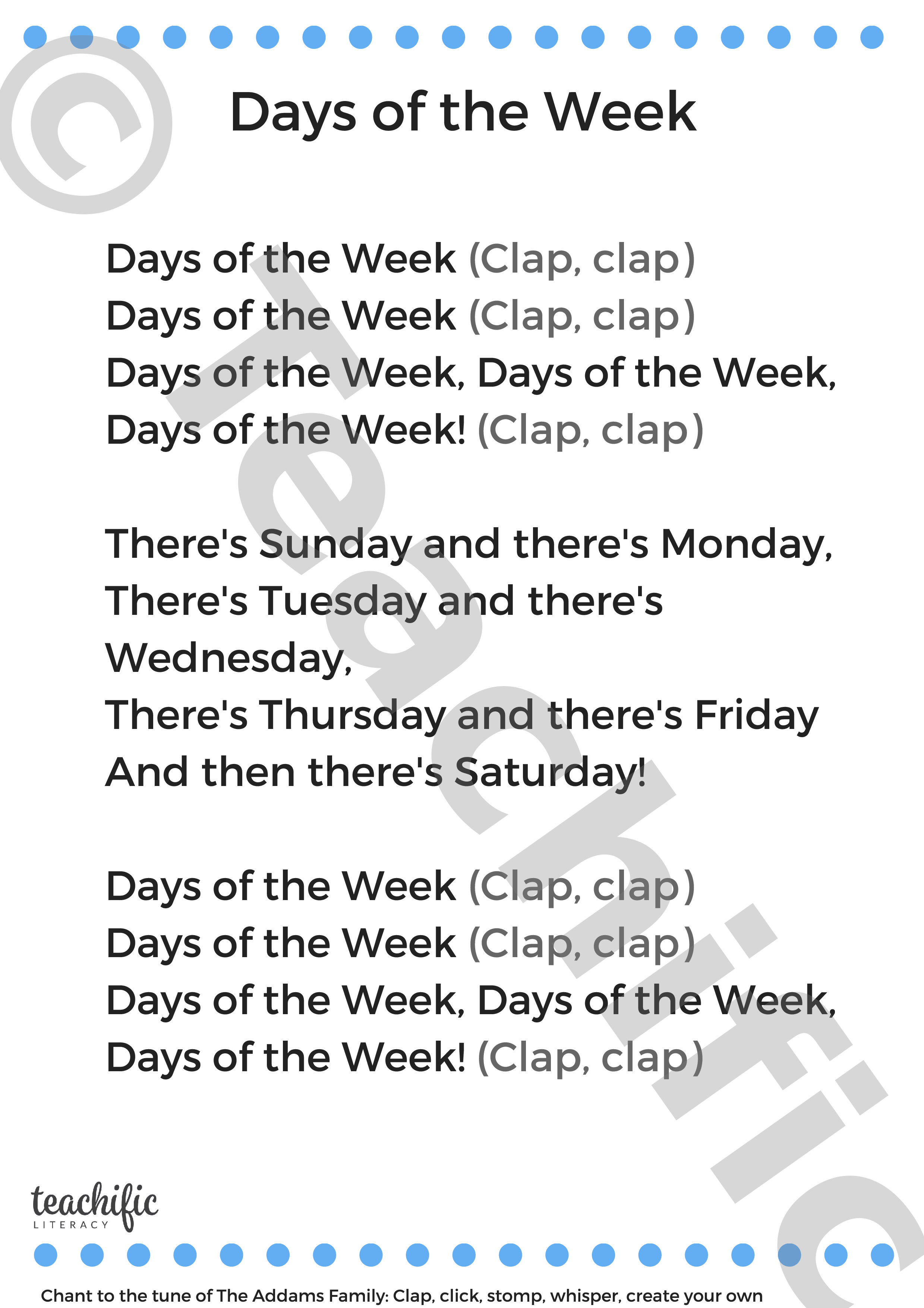 Poem Days Of The Week Teachific