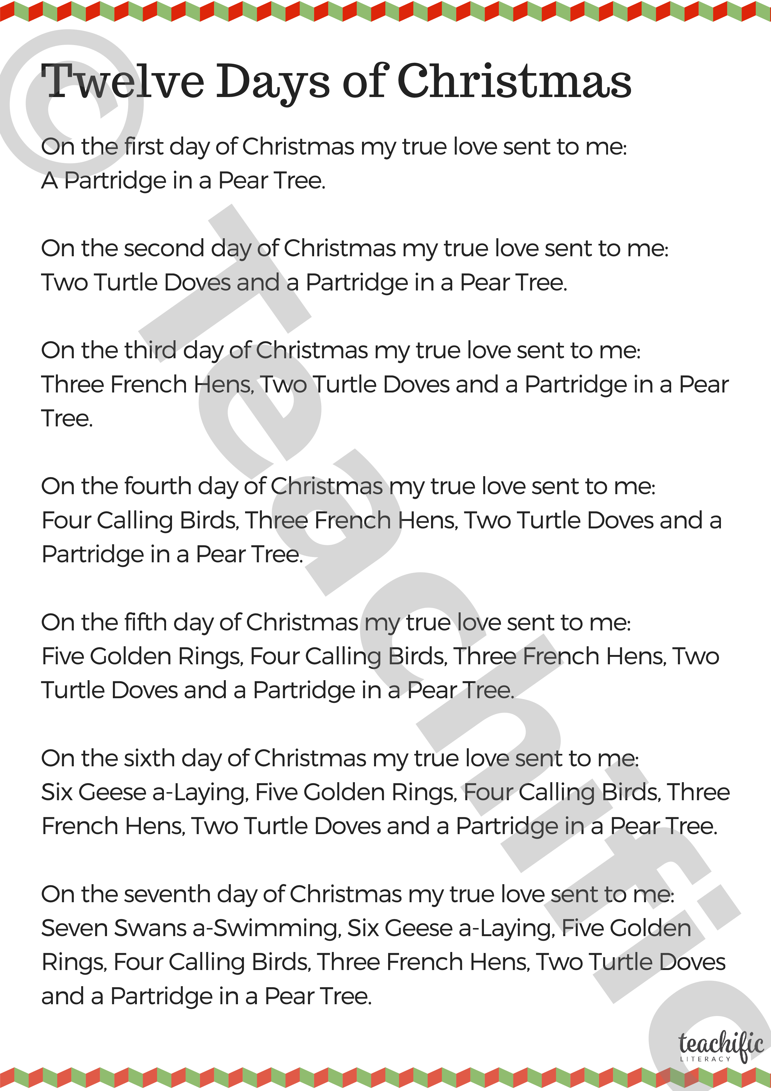 Poems Yr 3,4: Twelve Days of Christmas | Teachific